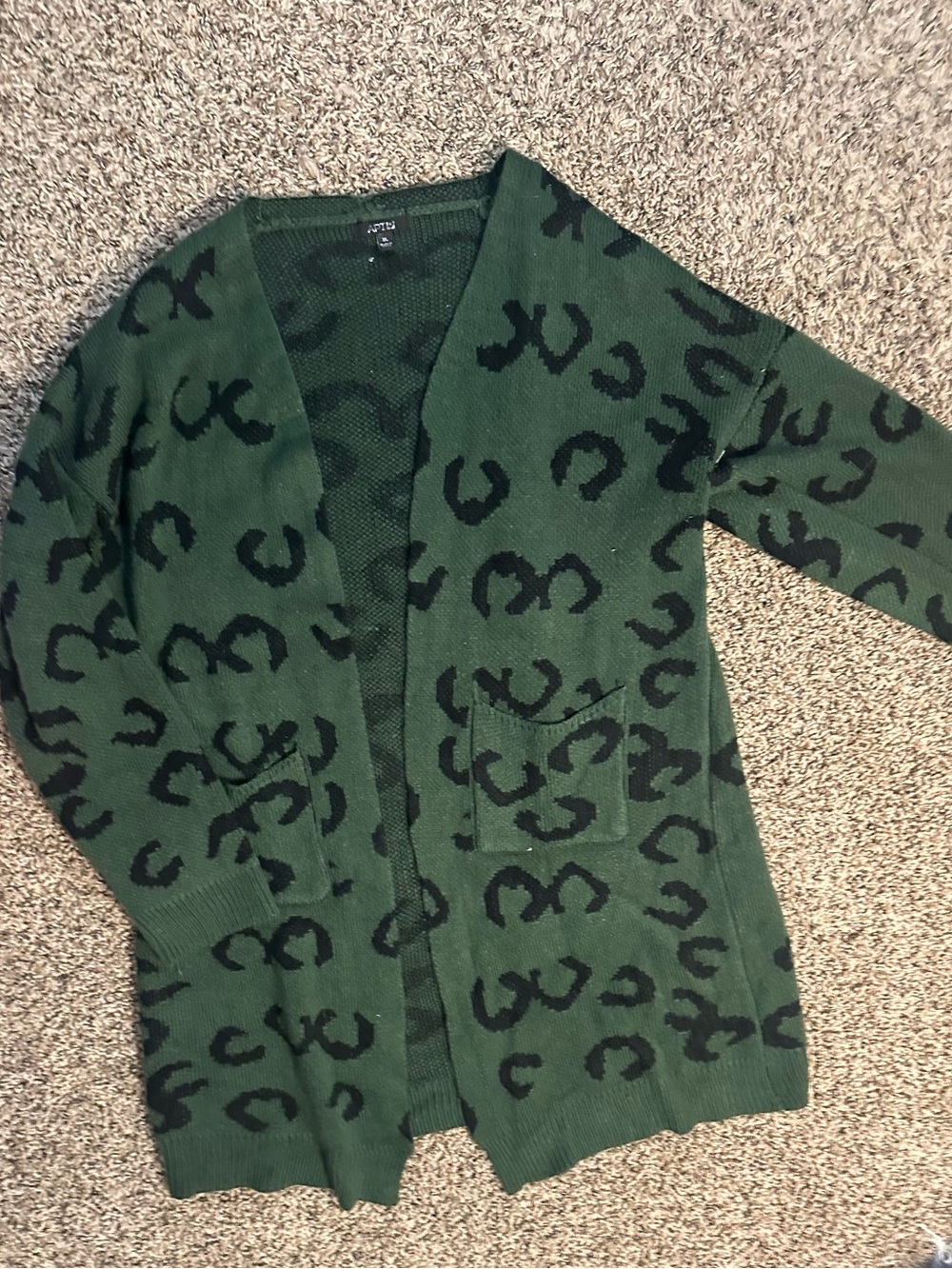 Green Leopard Print Open-Front Cardigan Sweater